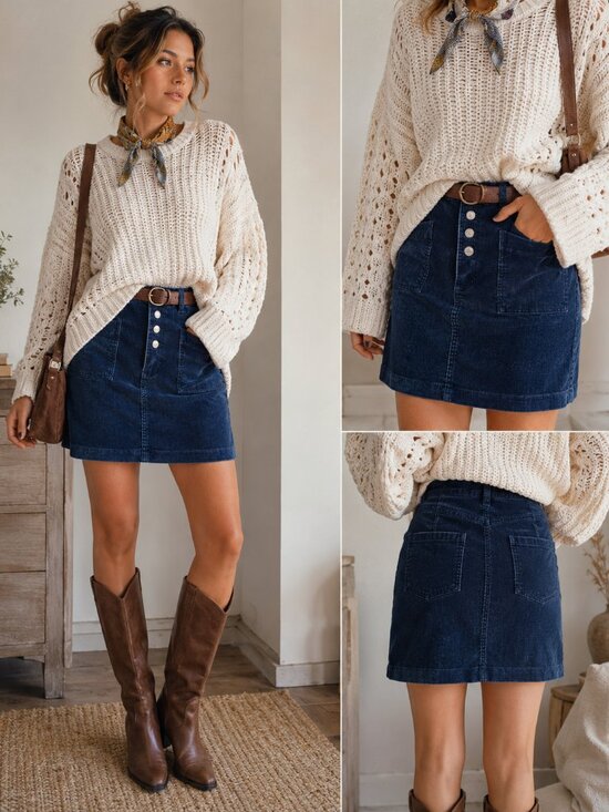 Anthropologie Dresses & Skirts - Pilcro Skirt Size 4 Blue Corduroy Button Front Fall Mini Casual Chic